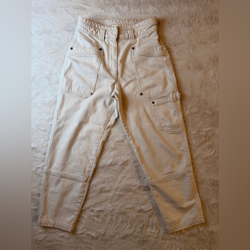 Maeve by Anthropologie Cream Turner Utility Carpenter Pants Size Small